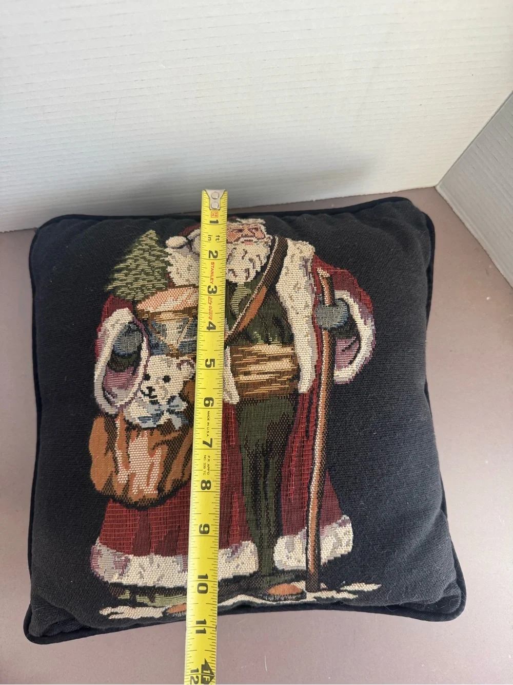 Holiday Santa Needlepoint Throw Pillow - Black and Red